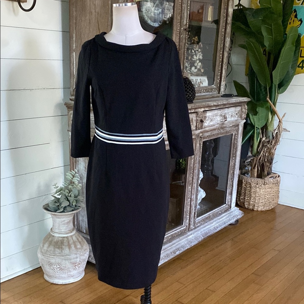 BODEN BLACK COLLARD 3/4 SLEEVE DRESS 10 R NEW MODEST